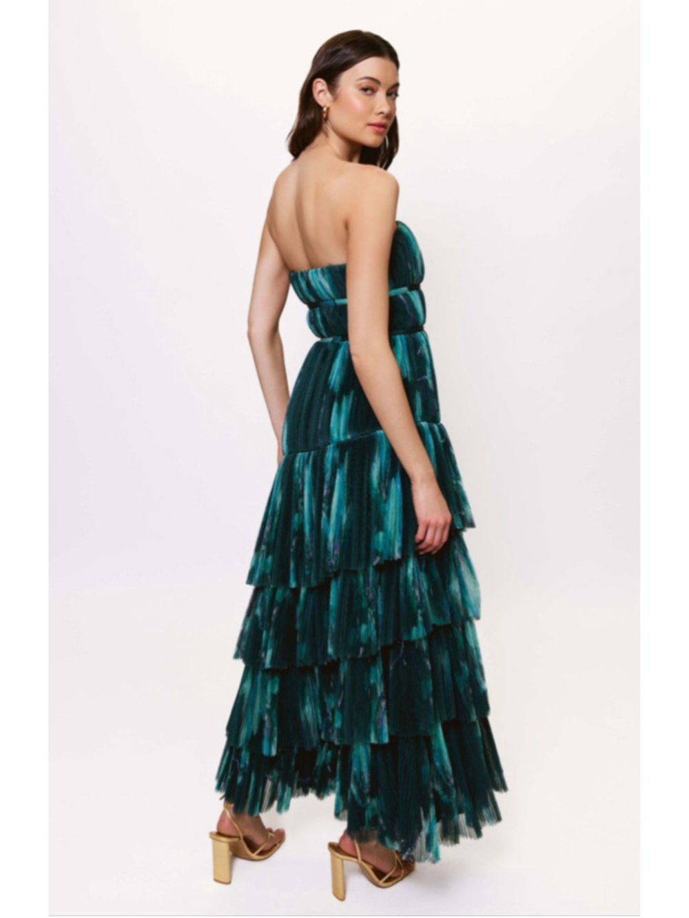 Women's Hutch Green Teal Strapless Tiered Maxi Dress Size 4 - Picture 2 of 6